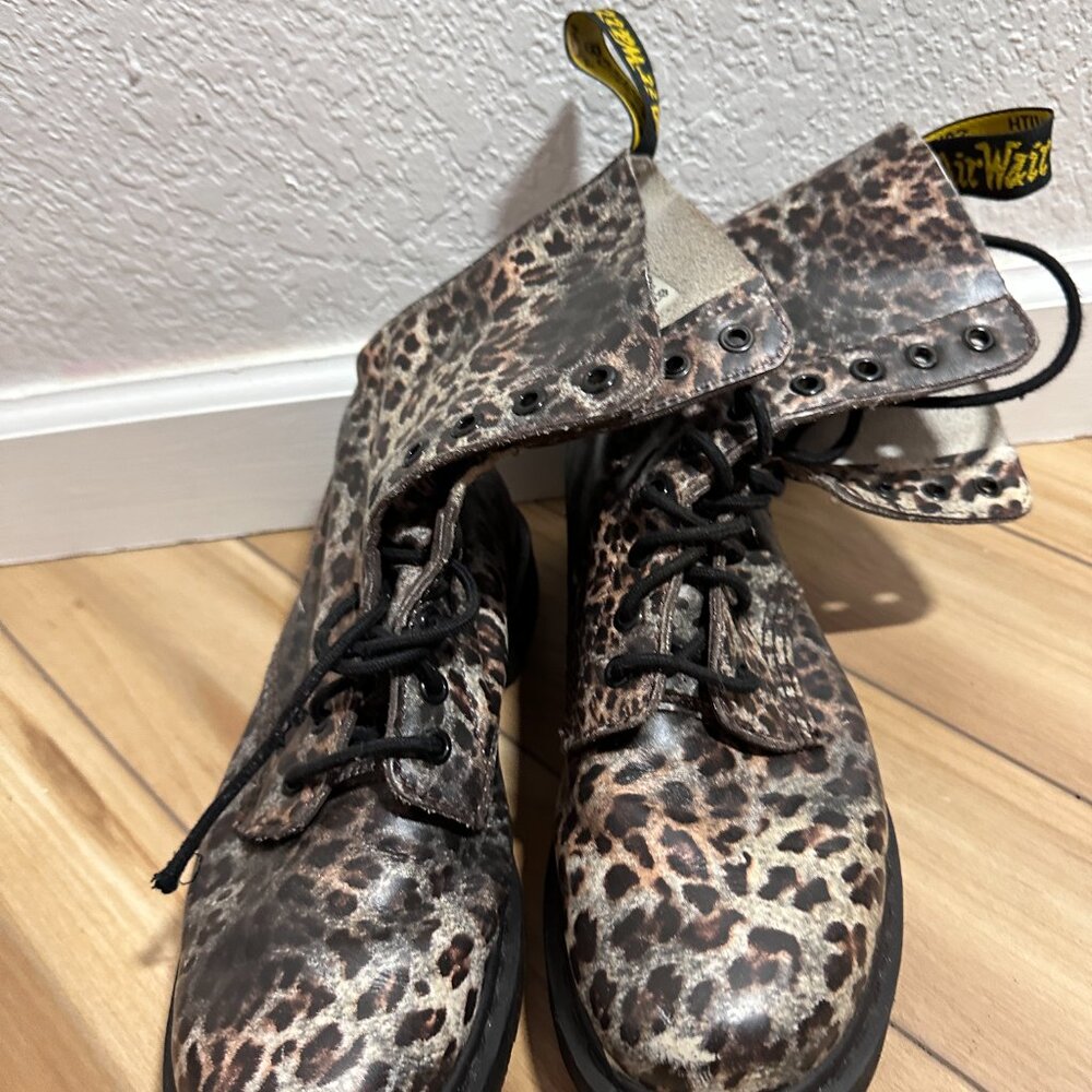 Dr. Martens Leopard Print Combat Boots - Brown/Black